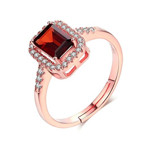 ORKST 925 Silver Hand Setting Small Set Square Red Garnet Engagement Wedding Ring, Adjustable Opening Womens Ring