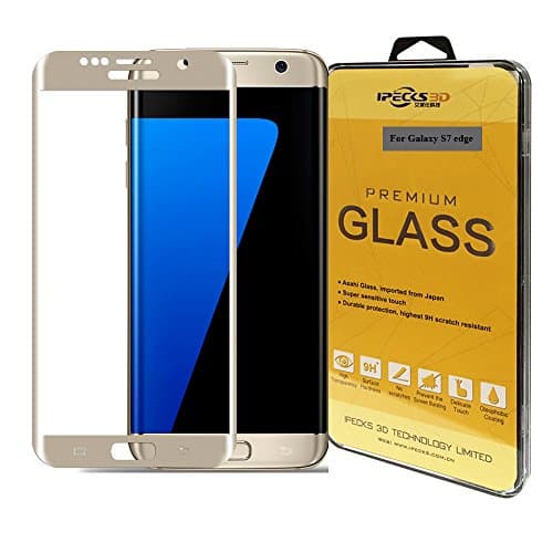 Galaxy S7 Edge Screen Protector [Full Coverage] 3D Hot Bending Premium Tempered Glass Ultra HD Screen Shield Film for Samsung Galaxy S7 Edge by IPECKS3D (Gold)