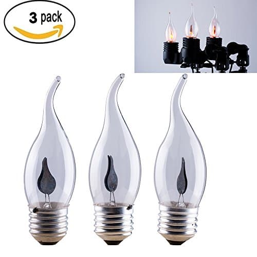 E27 E26 Flicker Flame Light Bulb-3 Watt For Christmas, Halloween and other Decoration, Dances with a Flickering Orange Glow (Pack of 3)