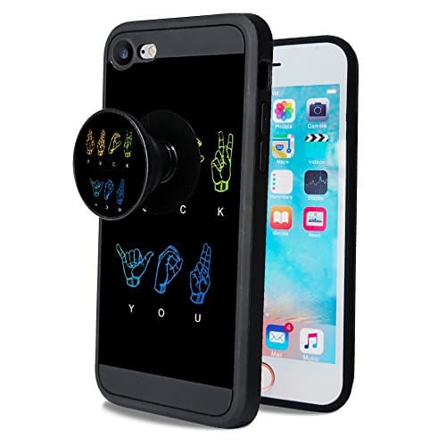 iPhone 7 Plus Case,iPhone 8 Plus Case Fashion Funny with Rotating Pop up Kickstand and Shockproof Soft TPU Silicone Grips Holder Black Cover Case for Apple iPhone 7/8 Plus Case ( 5.5 inch) Fuck You