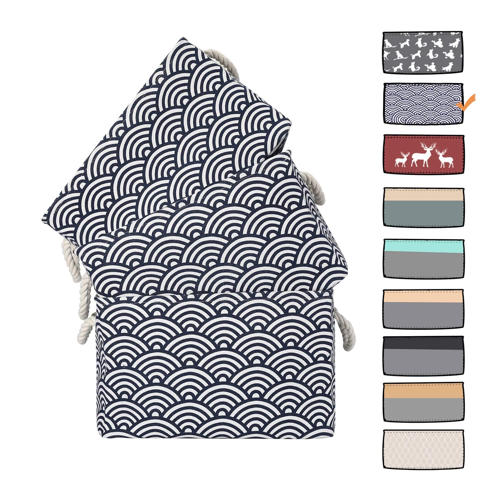 3 Pack Storage Basket Bins Foldable Shelf Basket Rectangular Fabric Organizer Bin Laundry Hampers Baskets for Nursery, Toys, Home Closet, Laundry15 x 11 x 9.8 in (Wave)