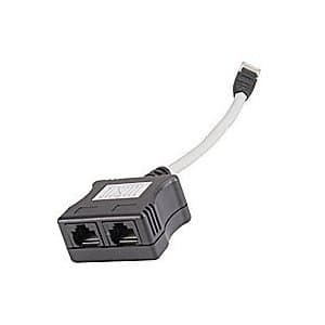 100Base-T Line Sharing (T-mod) Adapter, Unshielded, 2 x Female RJ45 to 1 x Male RJ45, 15cm Cable
