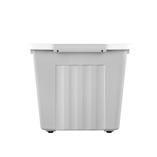 Cetomo 80L*3 Storage Boxes with Lids, Plastic Storage Box with Wheels and Secure Side Latches, Stackable & Nestable Organizer for Home, Office, Moving, PP, Gray, 80L-3 Pack