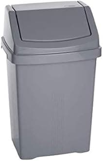 50L Litre Large Heavy Duty Plastic Bin Dustbin, Storage Unit with Locking Lid/Swing Recycling Kitchen Waste Rubbish Animal Feed For Office Home Garden Bathroom (Swing Bin, Silver)