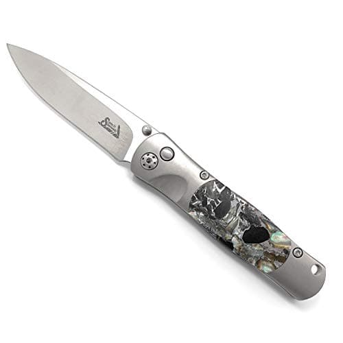 Santa Fe Stoneworks Tesoro Titanium 2-3/4-inch Button Lock Knife with VG-10 Blade, Obsidian/Abalone/Zinc