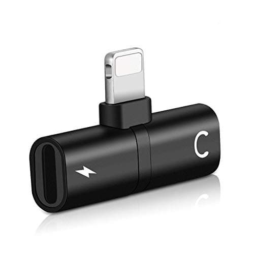 EXECCZO Headphone Adapter Splitter Compatible with iPhone Xs Max X 7 8 Plus, 2 in 1 Dual Jack Aux Audio & Charging & Calling & Sync Cable Connector Earphone Charger - Black