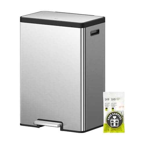 EKO EcoCasa II Rectangular Kitchen Step Trash Can, 20L+20L Dual Compartment Recycling Bins, Stainless Steel Lid and Pedal, Odor-Proof, Fingerprint Resistant