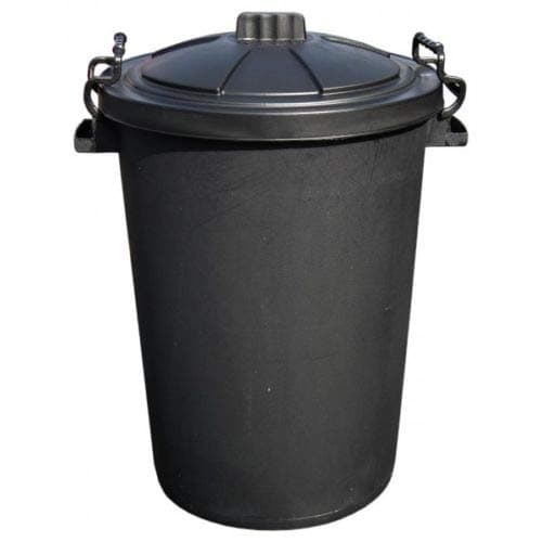 Small/Medium/Large Black Plastic Bin Heavy Duty Refuse Bin With Lockable Lid Ideal for Outdoor/Rubbish/Waste/Dustbin/Animal Feed (Medium 85Litre)