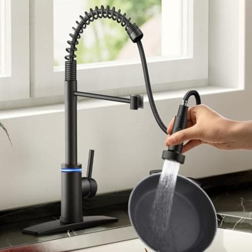 VIDEC Smart Touch On Kitchen Faucet, 3 Modes Pull Down Sprayer, Touch On Sensor Activated, LED Temperature Control, 360-Degree Rotation, 1 or 3 Hole Deck Plate. 10-Year Warranty. (KW-66R, Matt Black)