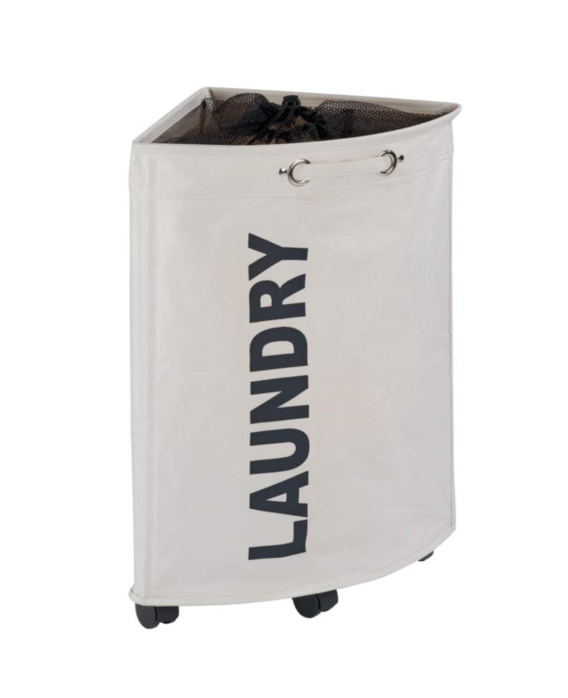 WENKO Corner Laundry Bin Beige Tresco, Laundry Hamper for Tiny Spaces, Laundry Collector