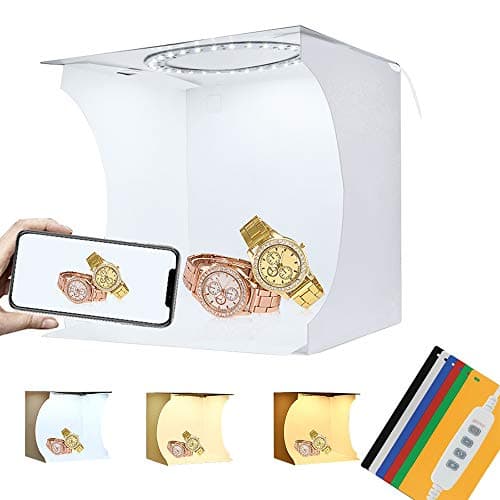 Portable Folding Mini 3 Modes Dimmable LED Ring Light Box 20cm Lightbox Photo Studio Box Photography Light Studio Shooting Tent Box Kit & 6 Color Backdrops