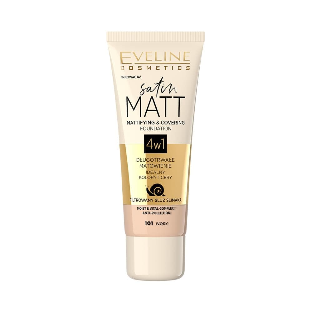 Eveline Cosmetics Satin Matt Foundation | For Mattifying & Full Coverage | Skin Smoothing & Minimize Pore Look | 103 Natural | 30 Ml