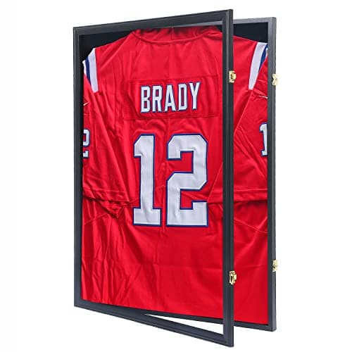 Jersey Frame Display Case Jersey Display Case Jersey Shadow Box with Uv Protection Acrylic and Hanger for Baseball Basketball Football Soccer Hockey Sport Shirt and Uniform,Black Finish