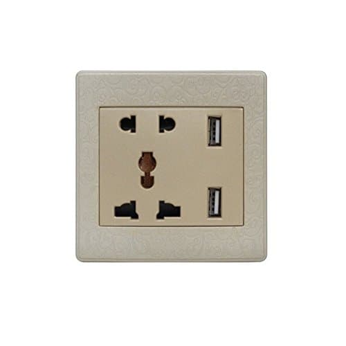I LumoS Gold Pattern Multi Plug Socket & USB Phone Charger Single Wall Socket