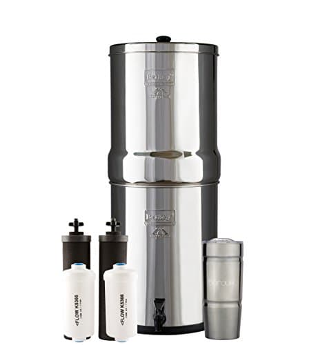 Bundle Include Imperial Berkey Water Filter System with 2 Black Purifier Filters (4.5 Gallons) Bundled with 1 Set of Fluoride (PF2) Filters and 1 BX Double Walled 20 oz Stainless Steel Tumbler Cup