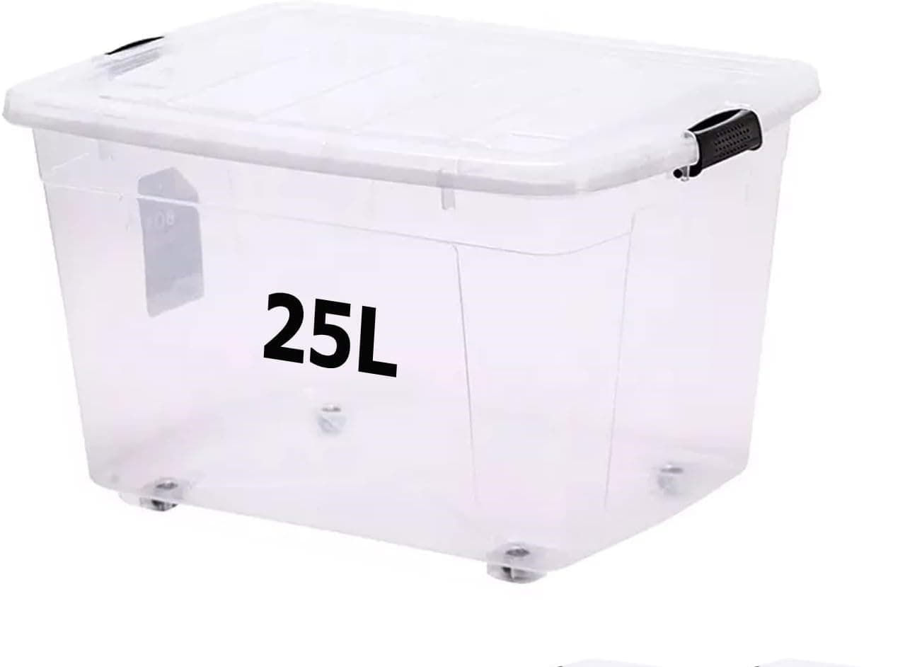 Storage Box 25 L With Lockable Lid & Wheels Clear Plastic Organizer – Transparent Box Storing Clothes, Toys, Tools, Medicine, Arts & Crafts, Kitchen Etc (1 X 25L Storage Box)