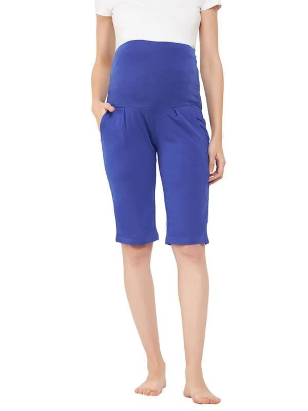 CloviaWomen's Cotton Chic Basic Maternity Shorts in Blue