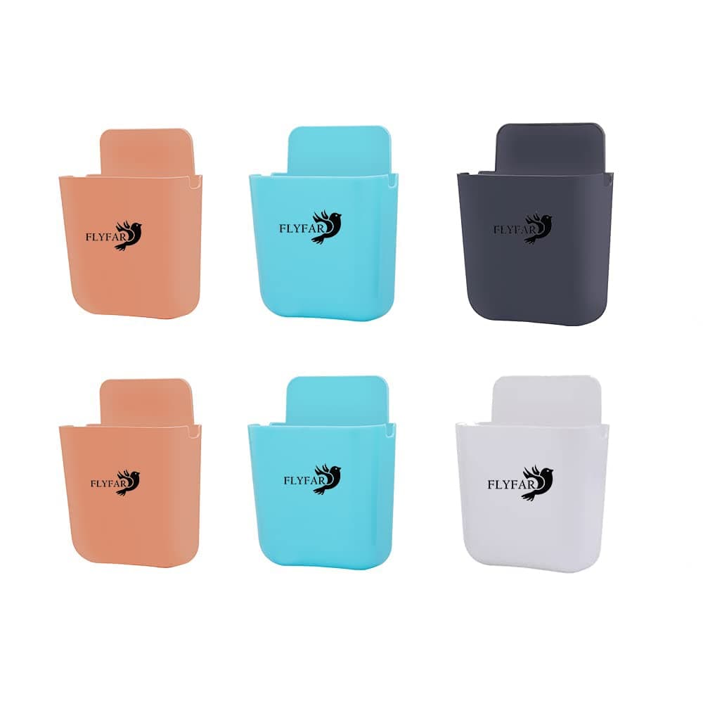 FLYFARPlastic Wall Mount Remote Control Holder, Media Organizer Storage Box, Remote Stand, Mobile Stand for Wall, Mobile Holder -Multicolour (Pack of 6)