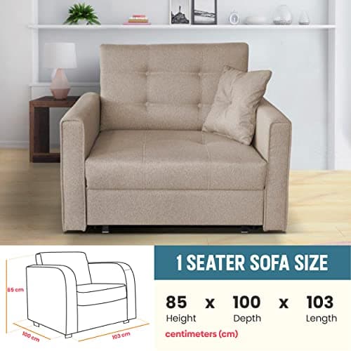 Mk Sofa Bed - Folding Single Sofa Bed Chairs - A Modern & Luxurious Furniture for Living, Drawing Room, Folding 1 Seater Sofa Bed with Premium Quality Fabric - Wooden Sofa Available in Beige Color