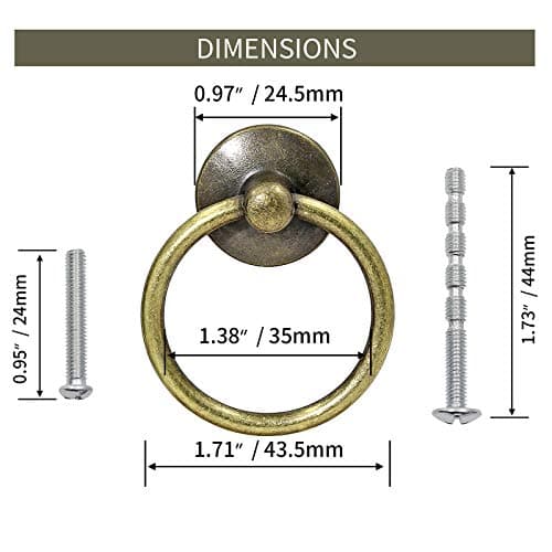 12Pcs Round Ring Drawer Pulls Vintage Bronze Ring Handle Knobs for Cabinet Drawer Dresser Cupboard Wardrobe, Single Hole