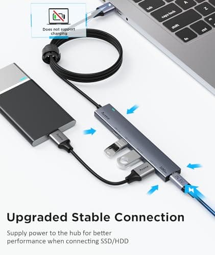 USB 3.2 Gen 2 Hub with 2 USB C Ports, 2 USB A Ports and USB C Charging Port, USB 3.2 Hub with 120CM Cable, Compatible with Computer, Xbox and Mac etc