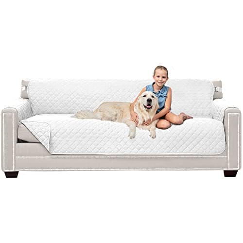 Sofa Shield Original Patent Pending Reversible X-Large Oversized Sofa Protector for Seat Width up to 78 Inch, Furniture Slipcover, 2 Inch Strap, Couch Slip Cover Throw for Dog, Pets, Sofa, White