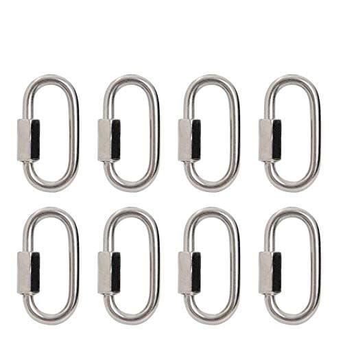 Quick Link Chain Connector, Stainless Steel M4 D Shape Locking Carabiner Connector Keychain Ring Buckle Pack of 8pcs
