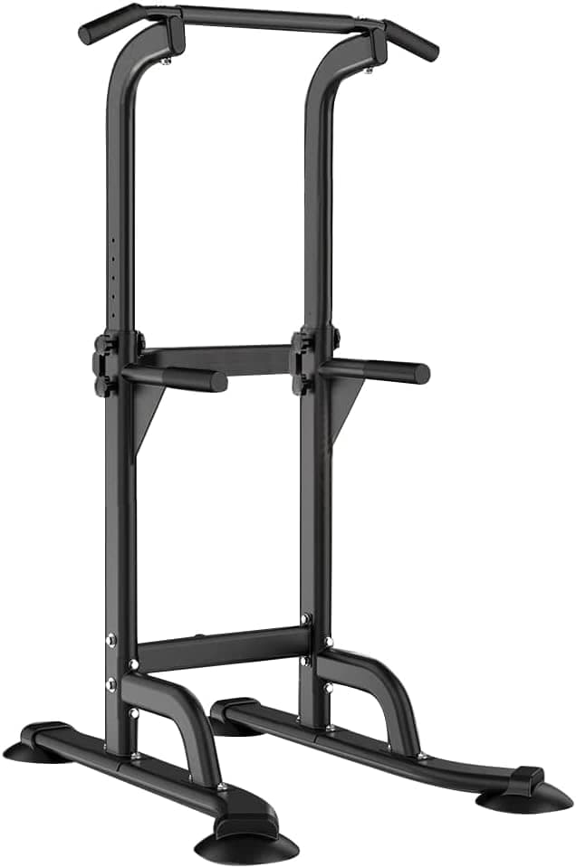 SogesHome Power Tower Pull Up Bar and Dip Station, Height Adjustable Dip Stand Exercise Machine for Home Gym, Multi-Functional Free Standing Strength Training Fitness Workout Station, Black