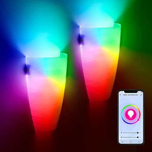 2 Pack LED Wall Sconces Lighting with RGB E26 /E27 LED WiFi Smart Lights Bulbs (APP:Magic Home-Smart Home) Indoor Wall Lights for Atmosphere Festival Hotel Bar Party Decoration