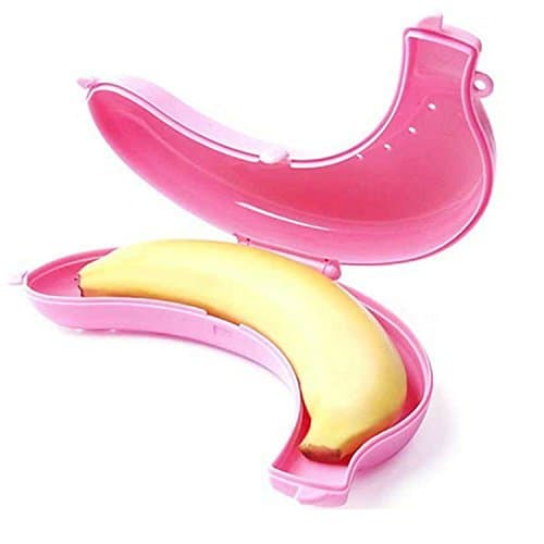 Junson Plastic Banana Shape Storage Box Case Protector Fruit Container for Travel-Pink