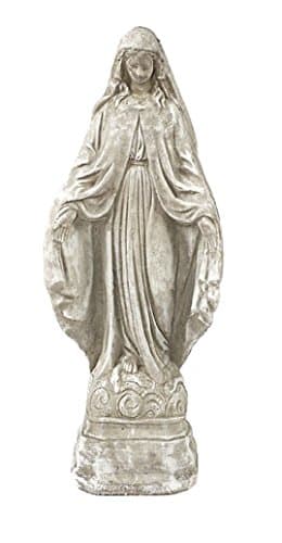 Solid Rock Stoneworks Virgin Mary Stone Garden Statue 18in Tall Marble Tone Color