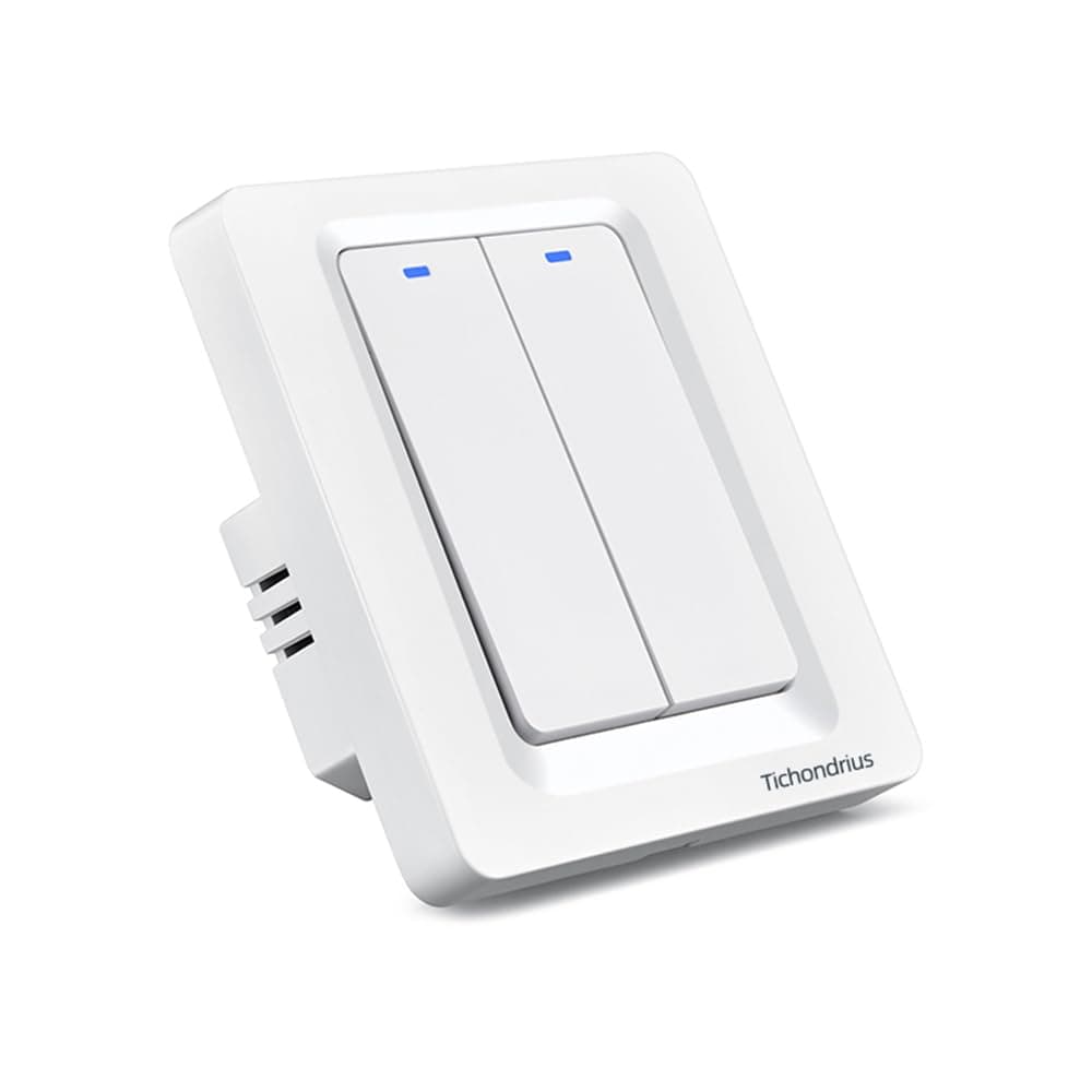 WiFi Smart Light Switch, Wireless Smart Wall Switch with Remote Control and Timer, Compatible with Alexa, Easy Installation, Neutral Wire Required (2 Gang Switch)