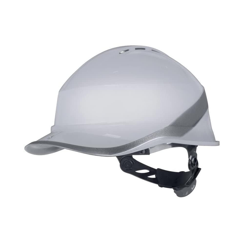 Vented Construction Site Helmet with Baseball Visor, ABS Plastic, Rotor Closure, Head Circumference 53-64 cm, Dielectric Deltaplus Diamond VI Wind - One Size, White