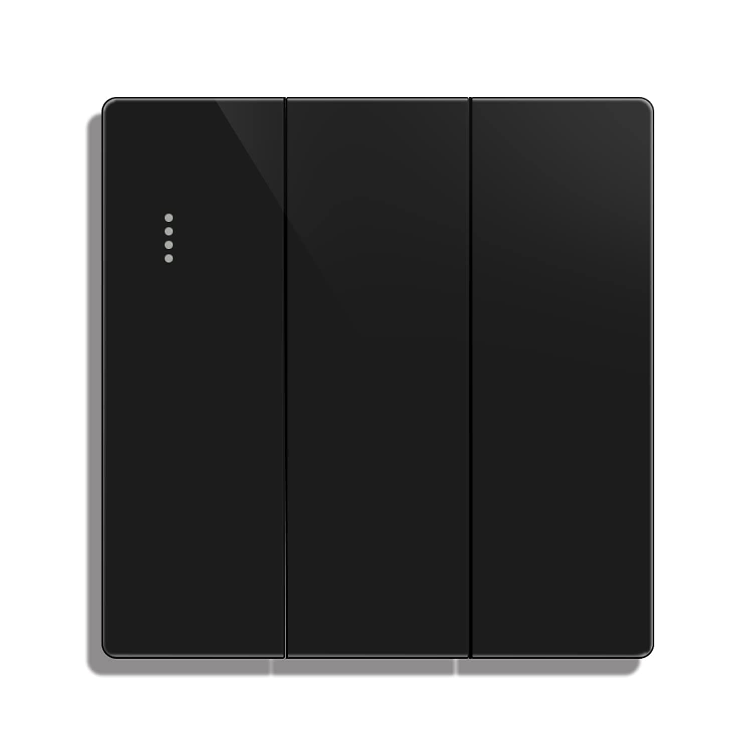 Big Rocker Button Switch with Phosphor Dots, Modern Matte Black Wall Plate, Electrical Triple Light Switch, 3 Gang 2 Way, 16A 250V