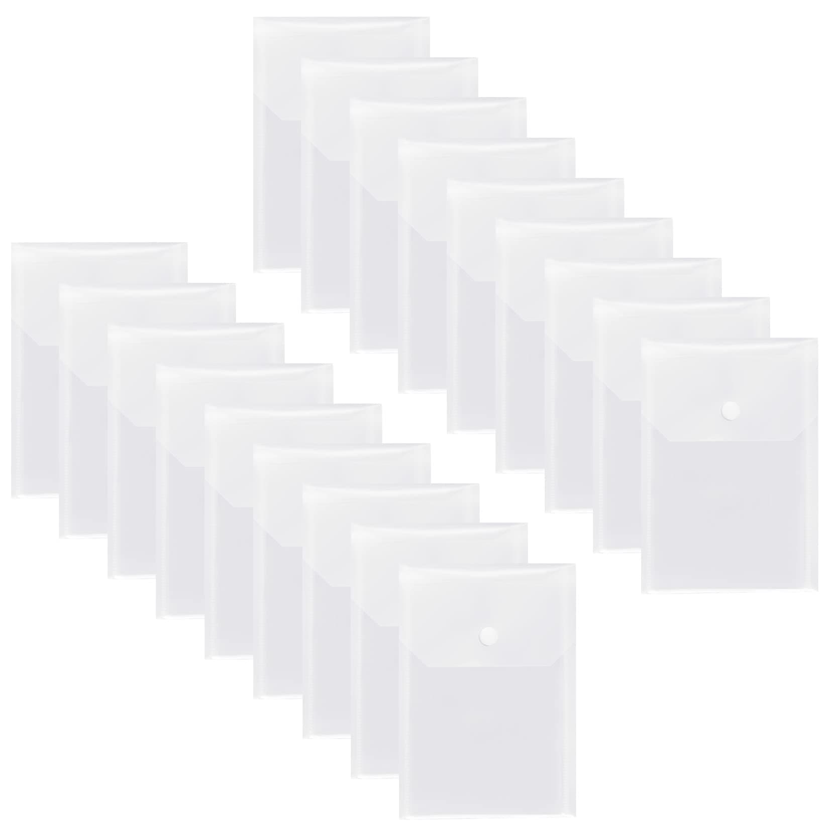 18pcs Small Clear Plastic Envelopes File Folders with Snap Button Closure for Documents School Office Supplies A6 Size 5x7 inches
