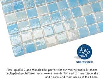 Tenedos Blue Recycled Glass Mosaic Tile Square 7/8 Inch Pattern for Kitchen Backsplash, Swimming Pool Tile, Bathroom Wall, Accent Wall (Not Peel and Stick Tile) (1 Sheet, Sky Blue)