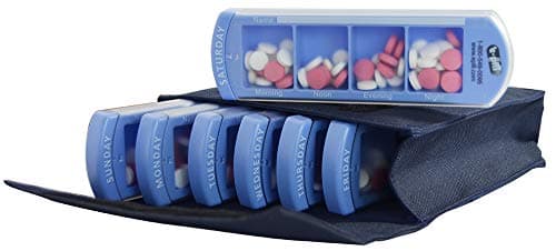 e-Pill 4 Times a Day x 7 Day Large Weekly Pill Organizer, Vitamin and Medicine Pillbox - with Discreet Case