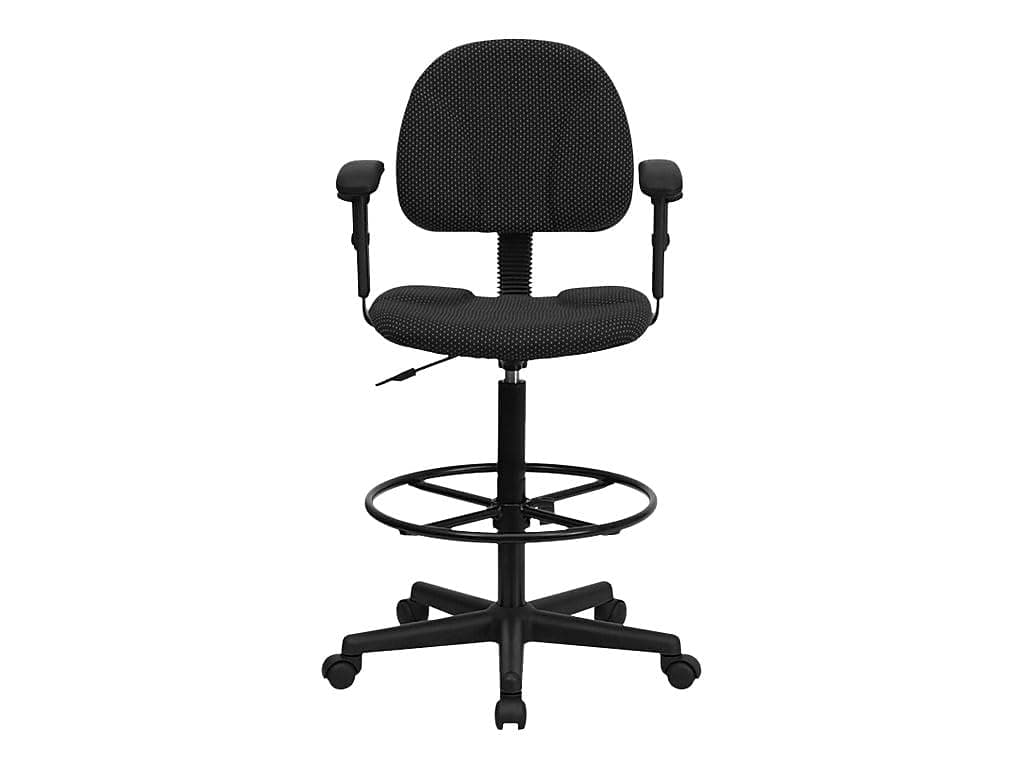 Bruce Black Patterned Fabric Drafting Chair with Adjustable Arms (Cylinders: 22.5''-27''H or 26''-30.5''H)