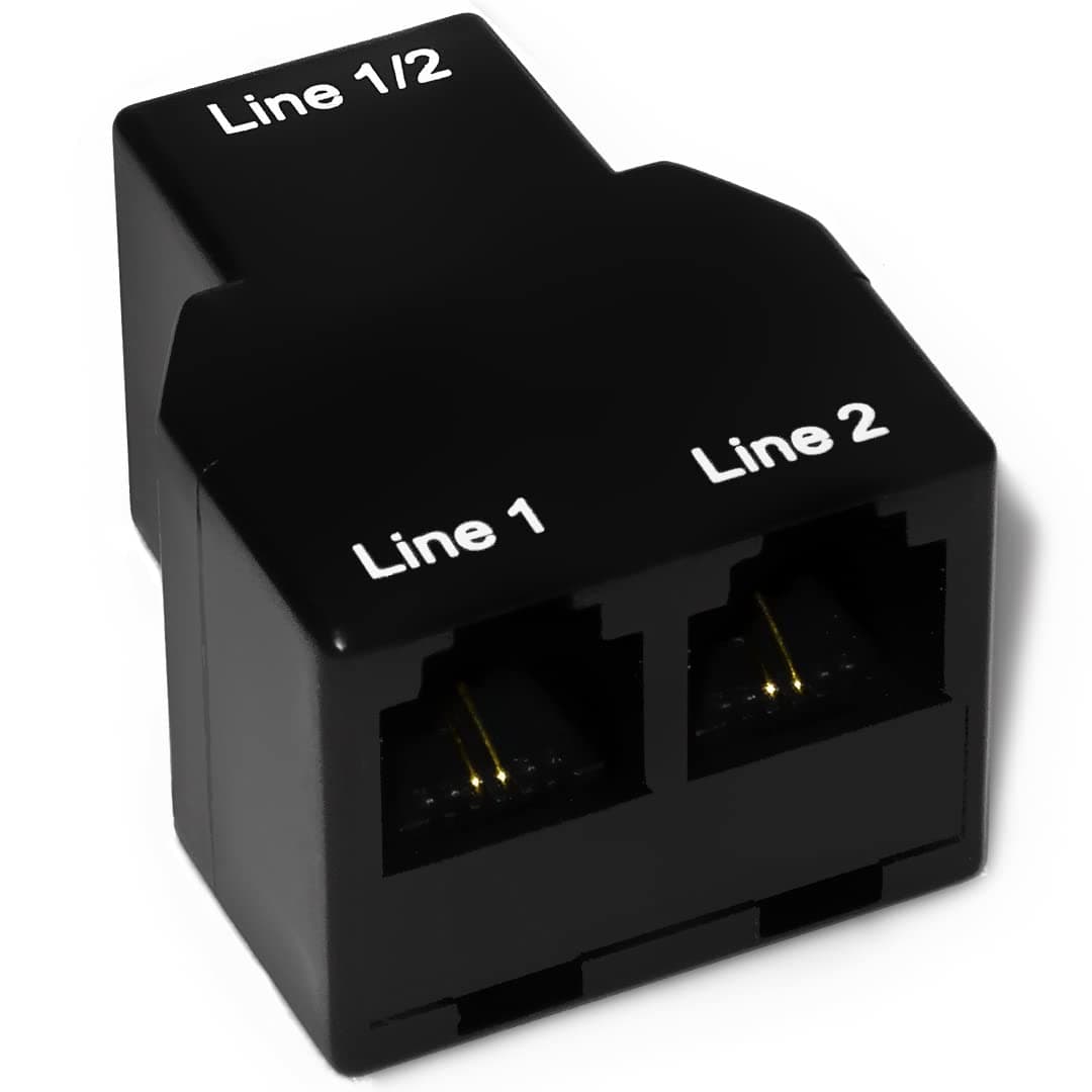 Dual Telephone Line Separator/Combiner 3-Female RJ11 Jack Adapter for 2 Line Phone Cable (Black, 2 Line Phone Splitter)
