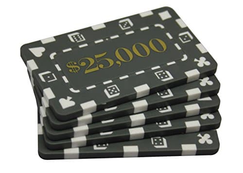 5 Pcs Denominated Rectangular Poker Chips Plaques $25000 Grey
