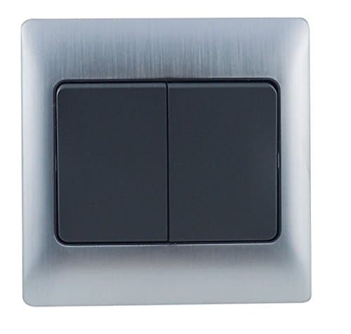 16 Amp 2 Gang 2 Way Double Light Switch Graphite Screwless Grey/Silver Rocca