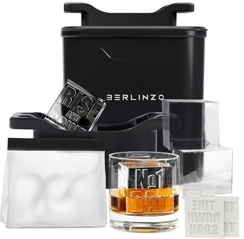 Berlinzo Premium Clear Ice Cube Maker Molds - 4 Large 2.1" Crystal Clear Ice Squares for Whiskey & Cocktails - Easy Removable Ice Cube Molds - Storage Bag & Silicone Insert (Non-Electric)