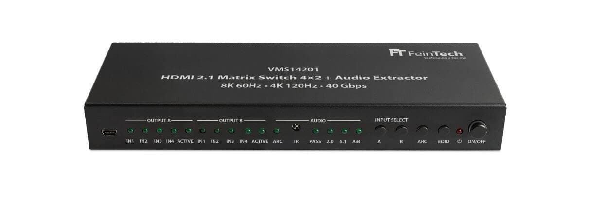 VMS14201 HDMI 2.1 Matrix Switch 4x2 Switch 4K 120Hz 8K Ultra HD 4 in 2 Out Audio Extractror ARC Toslink SPDIF Downscaler for Xbox PS5 TV Monitor HDR VRR 40Gbps