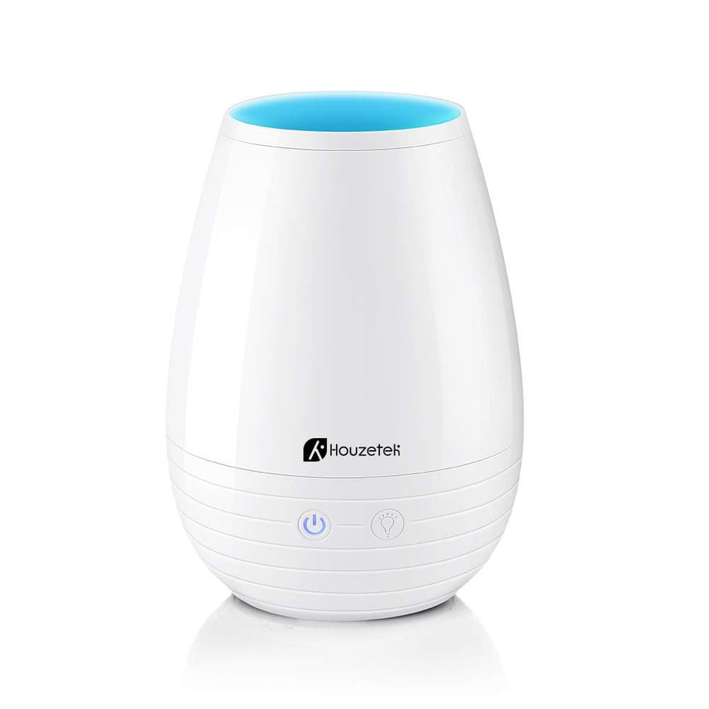 Houzetek 400ml Diffusers for Essential Oils, Ultrasonic Silent Mini Cool Mist Humidifier Aromatherapy Diffuser for Bedroom Nursery Yoga Spa Home Office, Waterless Auto-Off and 7 Color LED Lights