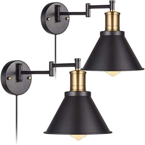 ArcoMead Swing Arm Wall Lamp Wall Sconce 2-Pack Plug in Cord with Switch,Vintage Barn Wall Light Bronze Black Lamp Lobby, Hallway, Kitchen, Dining Room, Restaurant, CAF¡§|?-