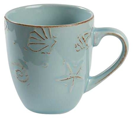 Thomson Pottery Cape Cod Embossed Seashell Design Aqua Blue Dinner Mugs, Set of 4