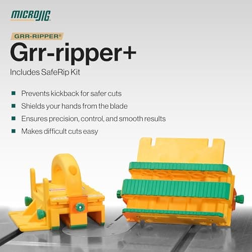 GRR-RIPPER+ by Microjig. Includes SafeRip Kit. Fully Adjustable 3D Push Block for Table Saws, Router Tables, Band Saws, and Jointers. (SKU: GR-100+) Yellow/Green