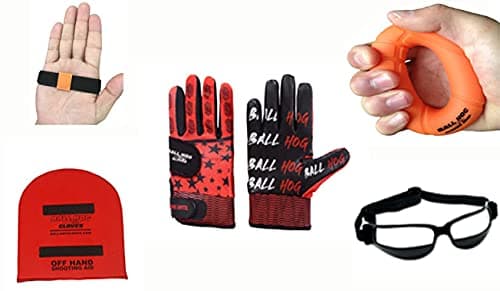 Ball Hog Gloves 5 Item Bundle | (Weighted) X - Factor BH Gloves, Off Hand Shooting Aid, Off Palm Shooting Aid, Hand Grip Strengthener and Dribble Glasses