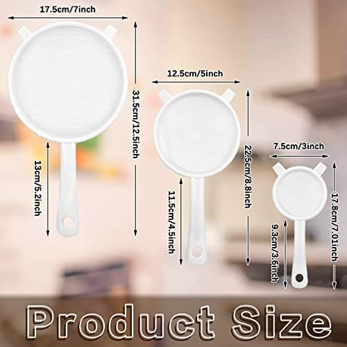 3 Pcs Plastic Nylon Mesh Strainer Colander with Handle Double Ear Fine Food Mesh Strainer Flour Sifter for Baking Kitchen Colander Sifter Kefir Tea Juice Pasta(3 Inch, 5 Inch, 7 Inch)