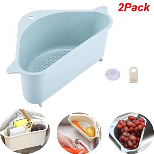 2Pack Triangular Sink Drain Shelf, Kitchen Multi-purpose Basket Suction Cup Kitchen Storage Dish Rack Organizer for Kitchen Bathroom